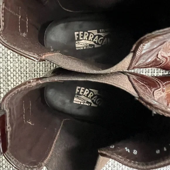 Men's Salvatore Ferragamo Brown Patent Leather Boots